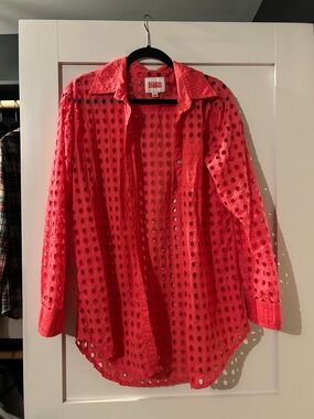 SOLID & STRIPED Coral Eyelet Swim Coverup Shirt